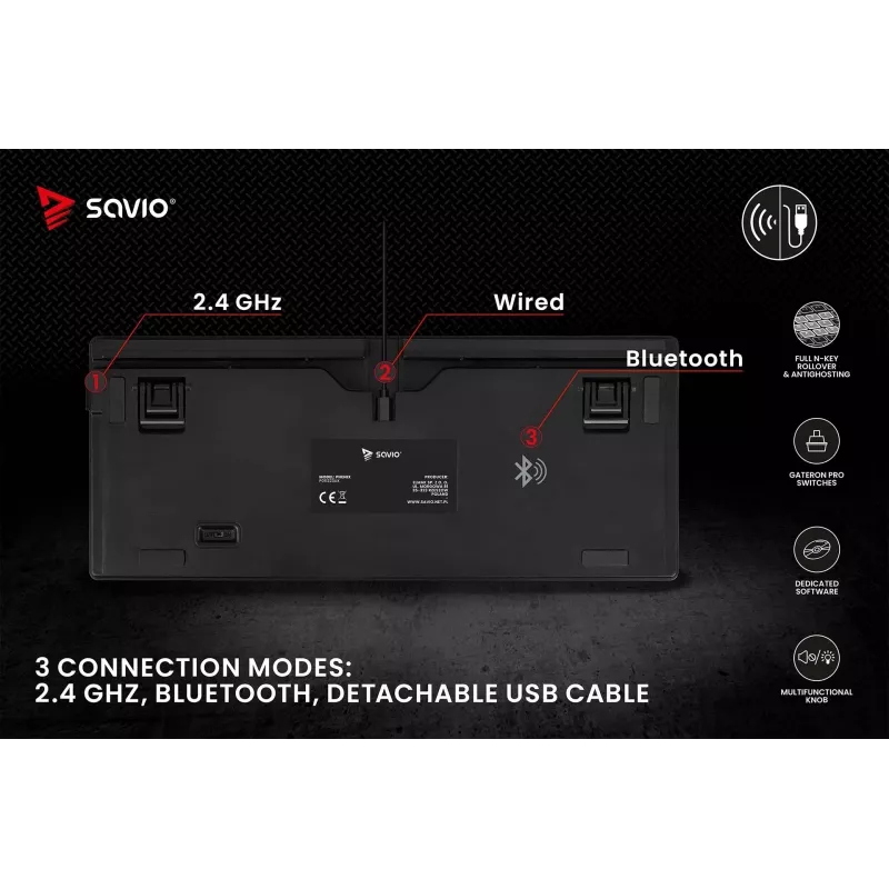 Savio Phenix SAVGK-RED mänguklaviatuur USB RF juhtmevaba Bluetooth QWERTY
