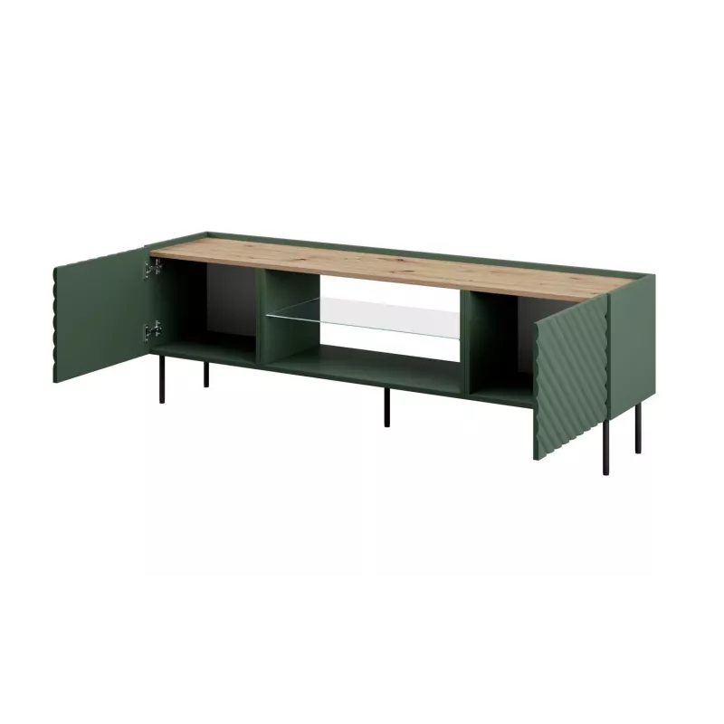 TV-kapp elektrilise kaminaga Cama Meble ONDA 180,5×40×58,0 cm, puitlaastplaat, roheline, vabaltseisev või seinale paigaldatav