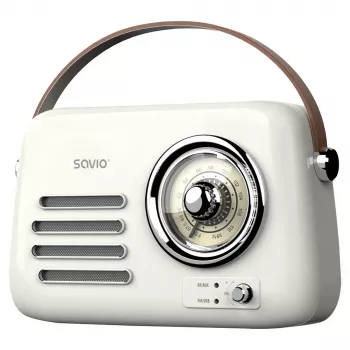 Kaasaskantav raadio SAVIO RS-02 — analoog-FM-tuuner, Bluetooth 5.3, USB-toide, 3 W, valge
