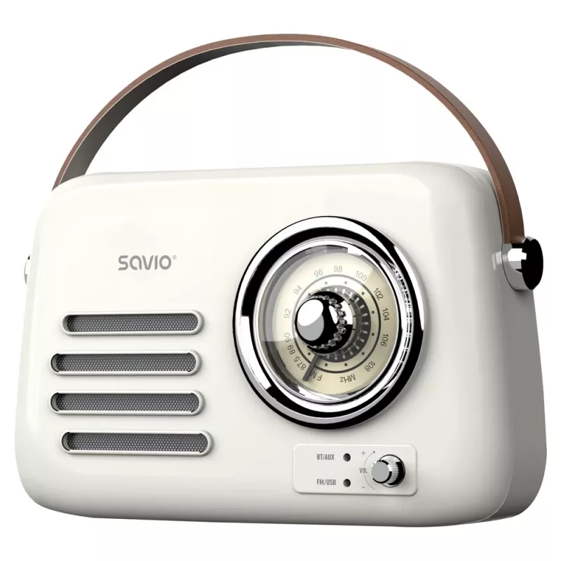 Kaasaskantav raadio SAVIO RS-02 — analoog-FM-tuuner, Bluetooth 5.3, USB-toide, 3 W, valge