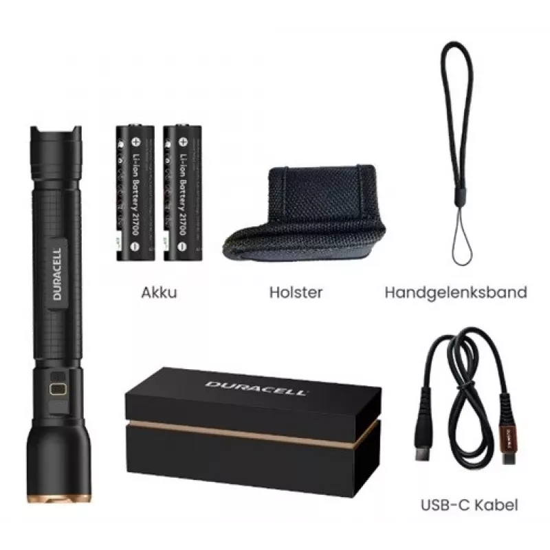 Taskulamp Duracell DF6000R kinkekarbis — kaasaskantav laetav taskulamp, must