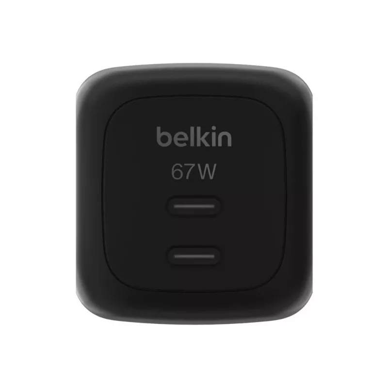 AC indoor fast charger Belkin WCH020kqBK, 2× USB-C, universal compatibility, power protection, Must