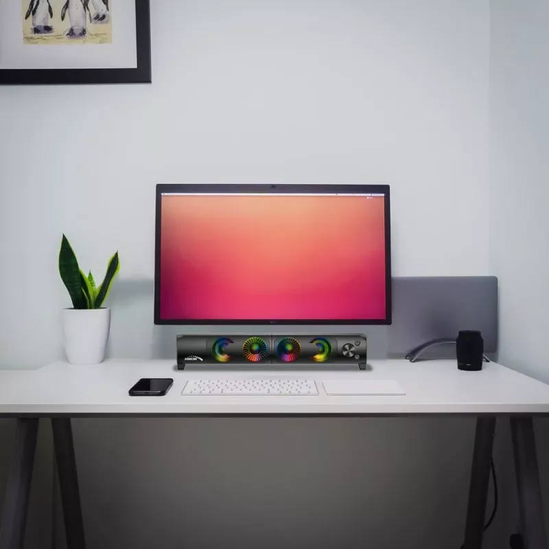 2-in-1 arvuti kõlaririba RGB LED taustavalgustusega stereo mängude jaoks USB 2 x 3 W AUX 3,5 mm