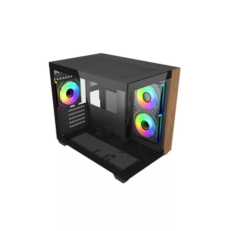 PC case Cooler Master Elite 481 Wood — kahekambriline mATX naturaalse puidust disaini ja kahe karastatud klaasist paneeliga