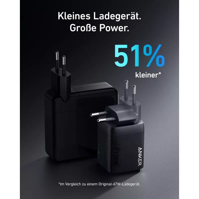 Siseruumides kasutatav USB-kiirlaadimislaadija Anker Prime A2669313 — 67 W, 1×USB-A, 2×USB-C, must