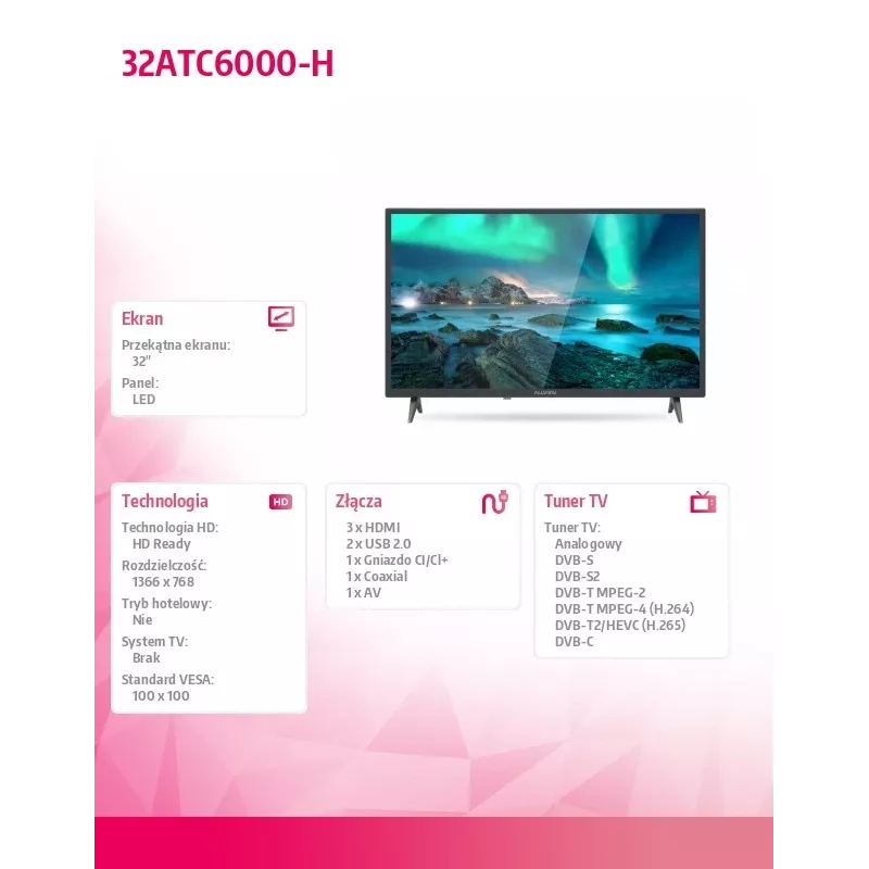 Televiisor LED Allview 81 cm (32) 32ATC6000-H, HD Ready, CI+