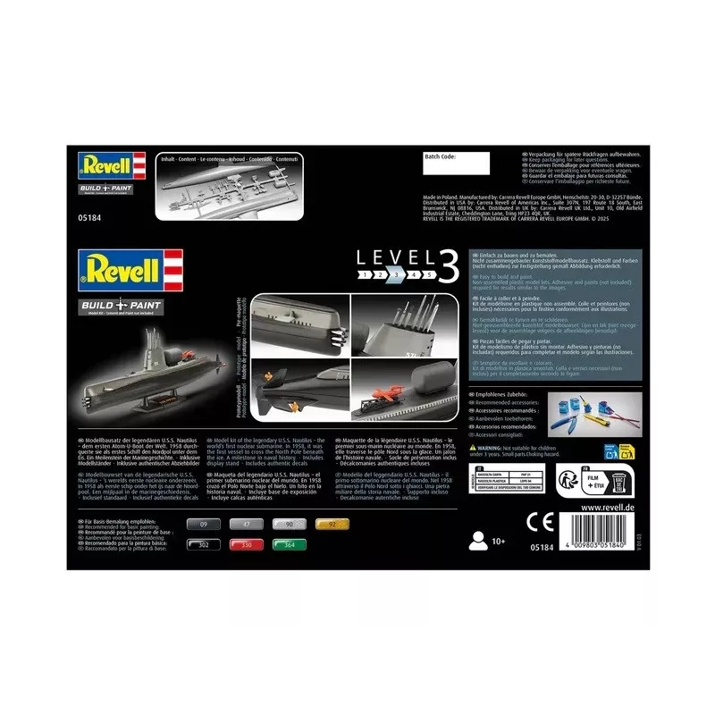 Plastikust mudellaev REVELL U.S.S. Nautilus mõõtkavas 1:305, komplekt 05184