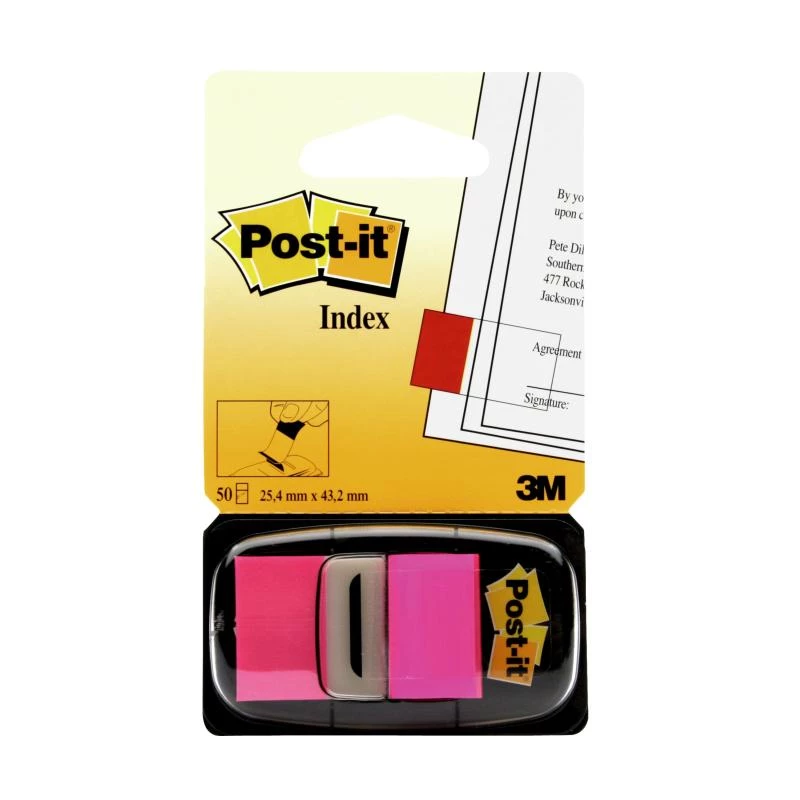 3M Post-it Index roosa, kitsas, 50 kleepriba mõõtmed, 25,4 x 43,2 mm, ühekordses dosaatoris (I680-21)