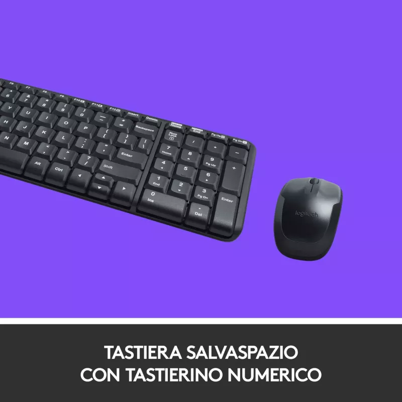Logitech Wireless Combo MK220 - klaviatuuri- ja hiirekomplekt - juhtmevaba - 2,4 GHz - itaalia - tumehall (920-003721)