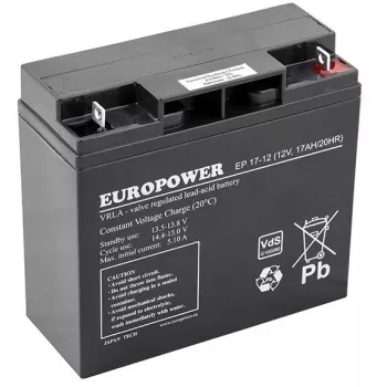 Suletud pliiaku AGM-aku europower EP seeria 12V 17Ah – kasutusiga 6–9 aastat