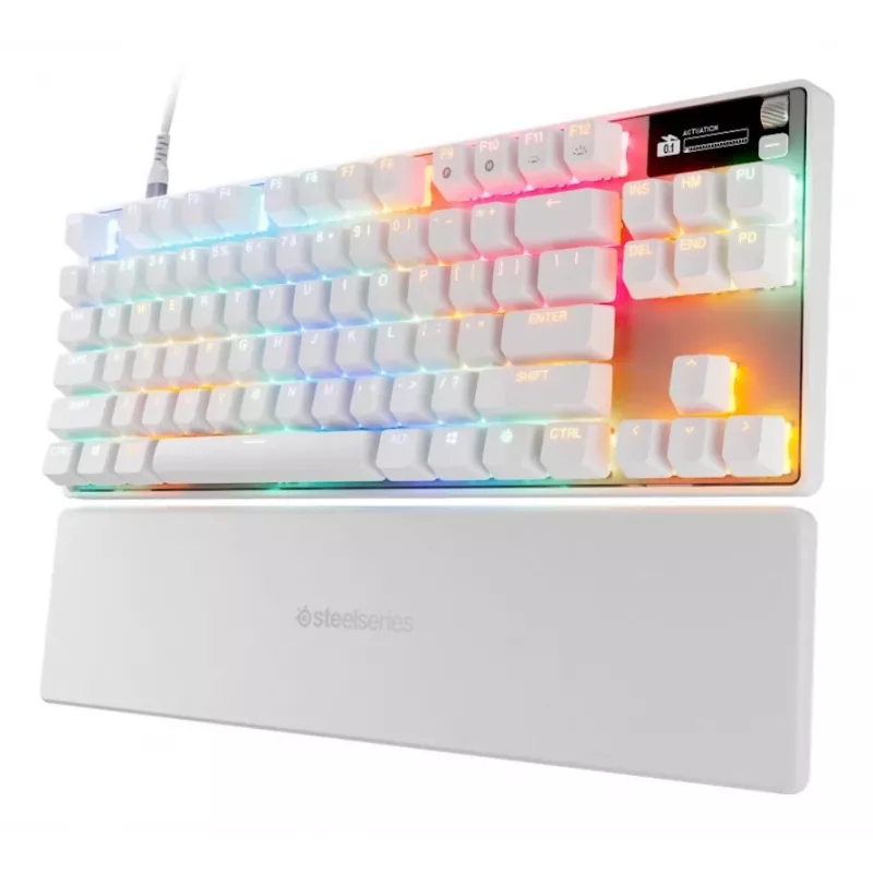 Mehaaniline TKL mänguriklaviatuur STEELSERIES Apex Pro TKL Gen 3 Valge — USA paigutus, RGB, reguleeritavad lülitid