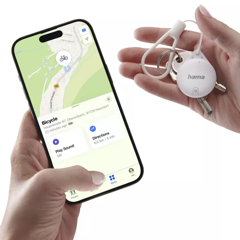 HAMA Item Finder 00185815 Bluetooth Apple Find My rakendusele, valge — jälgija isiklike esemete leidmiseks