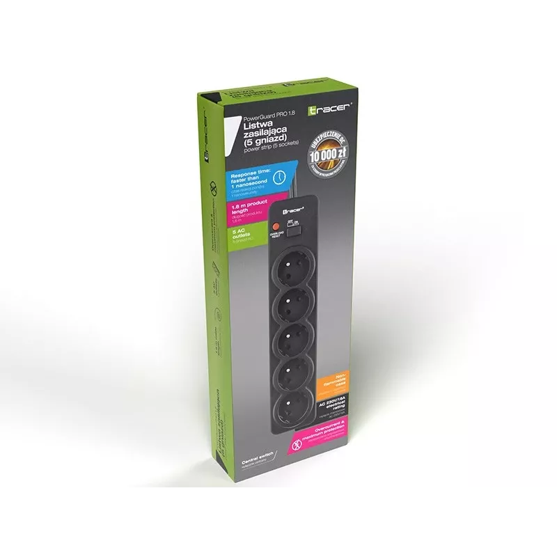 Tracer PowerGuard PRO Must 5 vahelduvvoolu pistikupesa 1,6 m 3680 W