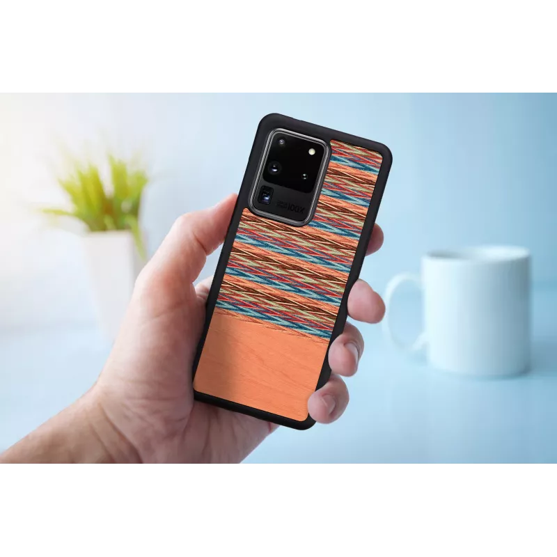 man and wood telefoniümbris Samsung Galaxy S20 Ultra'le — pruun ruuduline muster musta äärisega