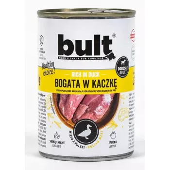 Märg koeratoit BULT rikas pardiga 800 g — täisväärtuslik konserveeritud märgtoit, 12% valku, 6,5% rasva, 77% niiskust