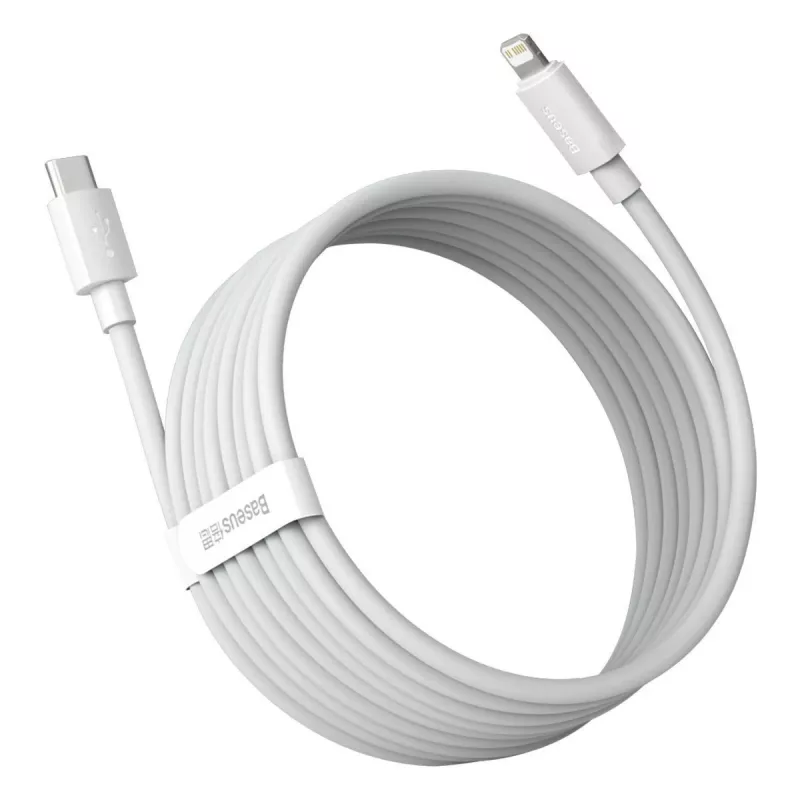 Baseus Simple Wisdom andmekaablikomplekt USB-C – Lightning PD 20W (2 tk/komplekt) 1,5 m valge