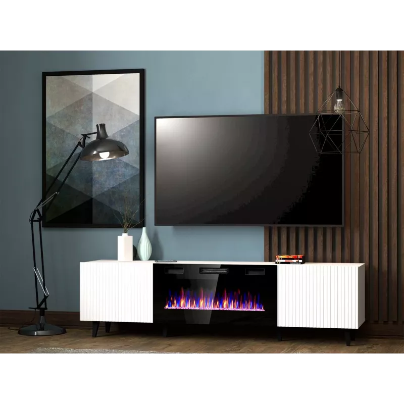 TV-kapp Cama Meble PAFOS EF elektrikaminaga 180×42×49 cm, valge matt