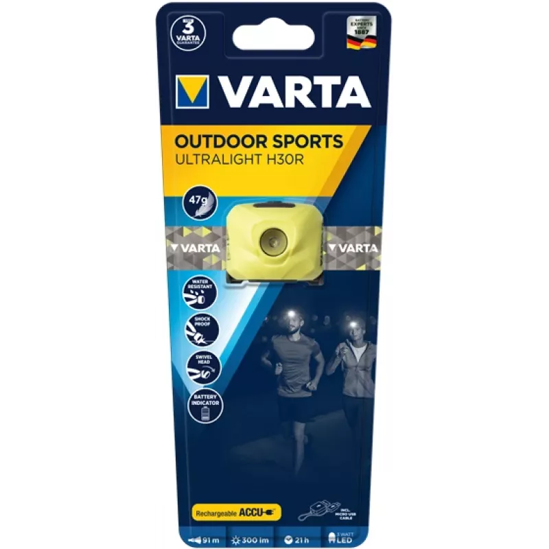 Pealambi taskulamp Varta OUTDOOR SPORTS ULTRALIGHT H30R Laimiroheline