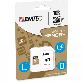 EMTEC Gold+ - Mälu kaart (SD-adapter kaasas) - 16GB - Class 10 - microSD - Kuldne (ECMSDM16GHC10GP)
