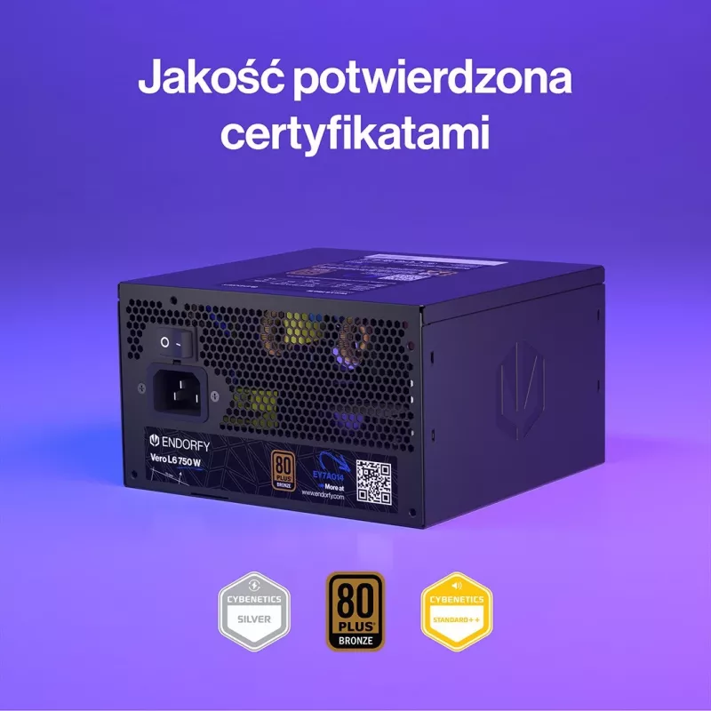Toiteplokk ENDORFY Vero L6 750 W, 24-kontaktiline ATX, 80 PLUS Bronze, 120 mm ventilaator, must