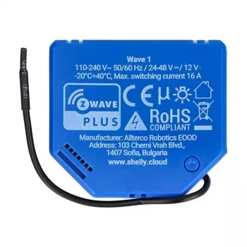 Nutikas relee Shelly Qubino Wave 1 Plastik 110–240V 16A, Z-Wave 868,4 MHz, sinine, seinale paigaldatav