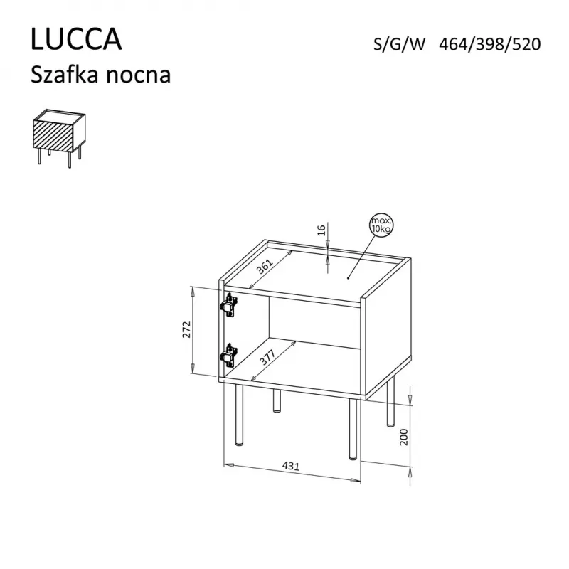 Öökapp Cama meble LUCCA, 2 tk, 47x40x52 cm, must, MDF/puitlaastplaat