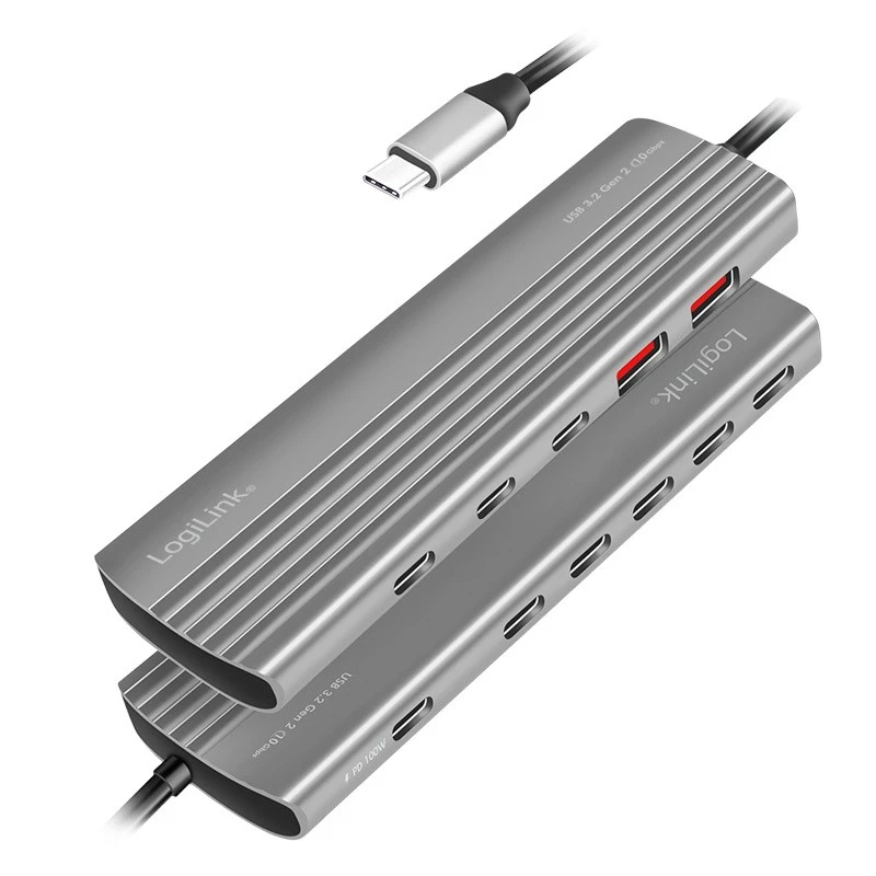 LogiLink USB 3.2 Gen2 jaotur 4+1 pordiga 2x USB-A 2x USB-C PD 100W alumiinium