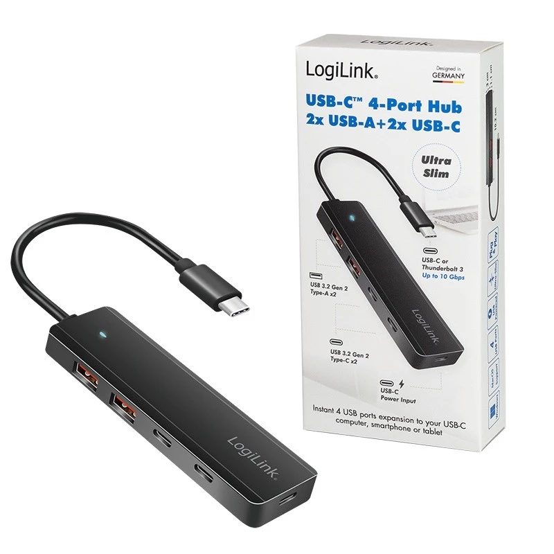USB-C jaotur, 4 porti 2x USB-A, 2x USB-C, must