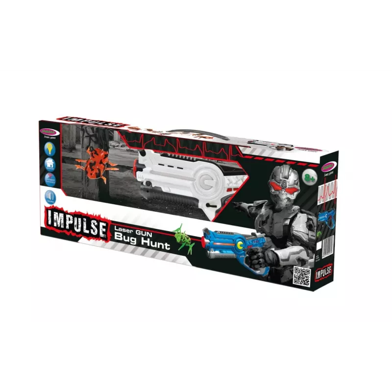 Jamara 410065 Impulse Laser Bug Hunt Set, mängulaserpüstol koos märklauaga, valge/oranž