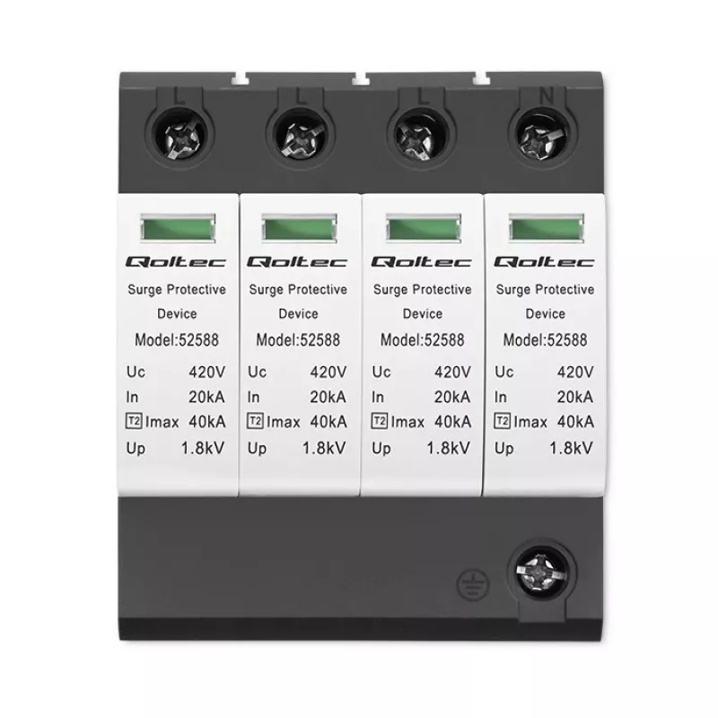 Liigpingekaitse QOLTEC 52588 AC 4P 420V T2 C — 4-pooluseline vahelduvvoolu liigpingepiirik, 420 V, tüüp 2