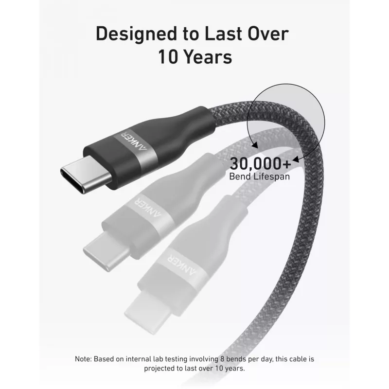 USB-C kuni USB-C kaabel Anker A82E2 — USB 2.0, 1,8 m, must