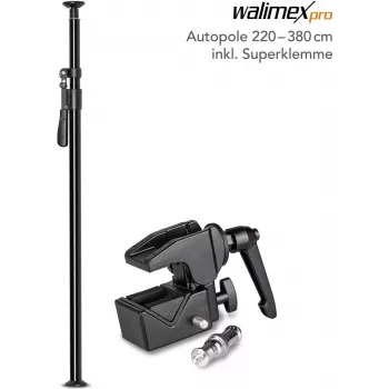 Valgustatugi/teleskoopvarras walimex Autopole 220–380 cm koos Super Clambiga