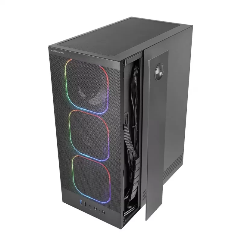 PC korpus TACENS MARS MC‑NEBULA Midi Tower karastatud klaasiga, neli 120mm aRGB ventilaatorit, toetab ATX, GPU kuni 30,2 cm