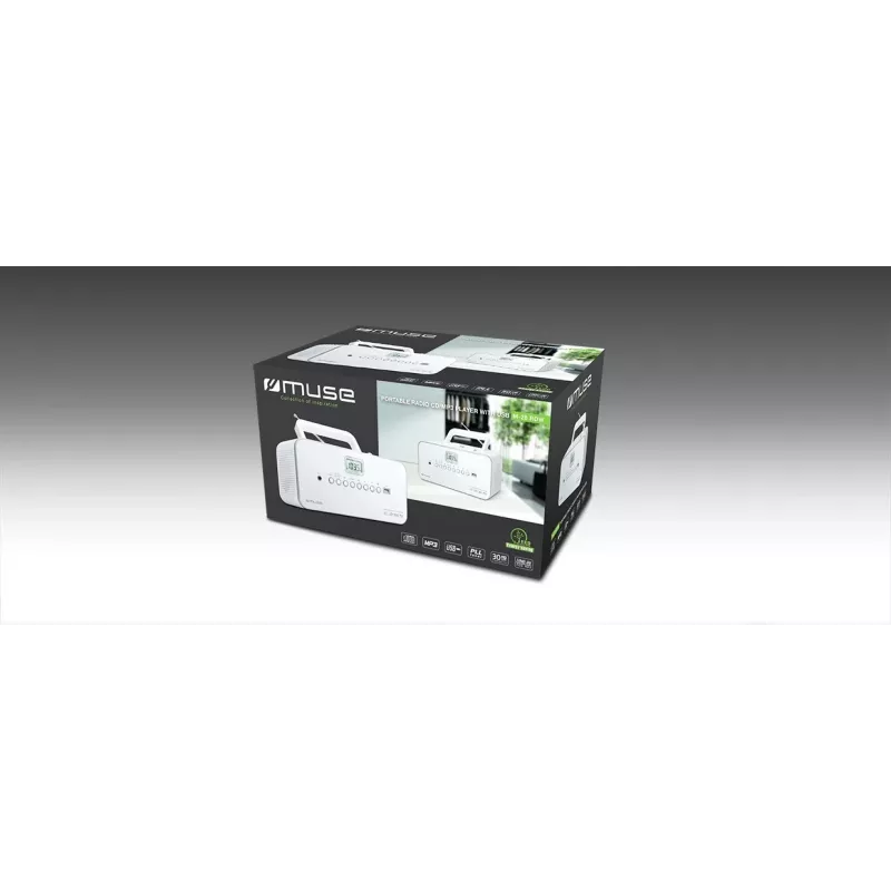 Kantav stereosüsteem Muse M-28RDW — CD/MP3-mängija, FM/MW-tuuner, 3 W RMS, valge, 1,4 kg