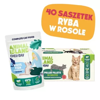 ANIMAL ISLAND valge kala puljongis kassitoit monopakk 40x85g