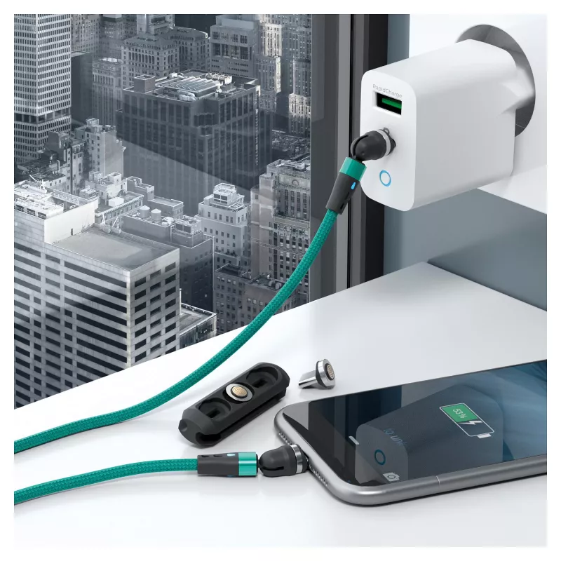 USB-kaabel RealPower MagneticCharge2 1m roheline kiirlaadimine andmeedastus
