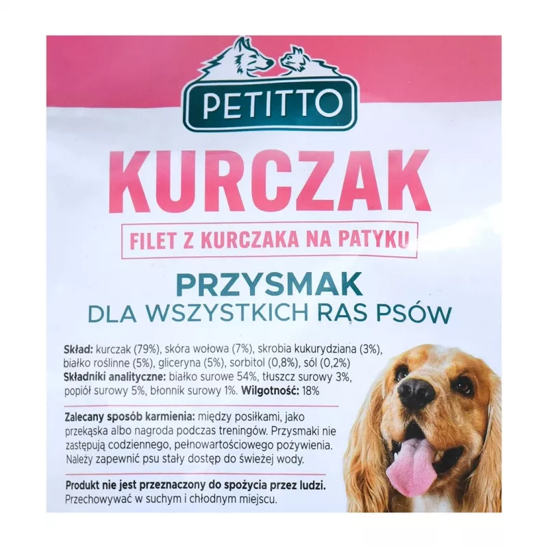 Koeramaiused PETITTO kanafilee pulga otsas 500 g — linnuliha dieetsnäkk, 500 g plastpakend