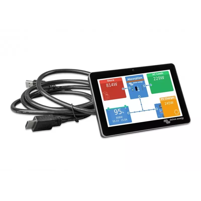 5-tolline GX Touch 50 kuvar Victron Energy poolt — puuteekraaniga monitor Bluetooth-ühendusega