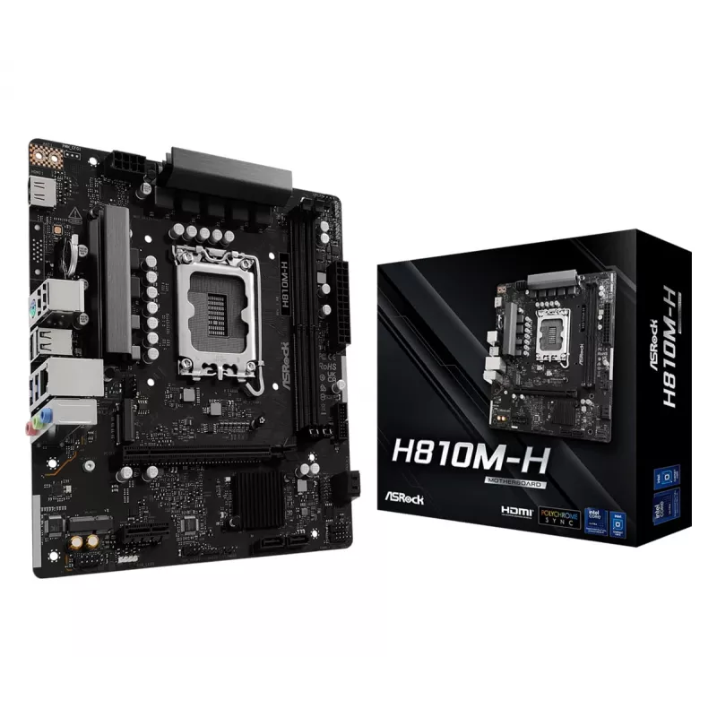Micro ATX emaplaat ASRock H810M-H — Intel H810, LGA 1851 (Socket V1), 2x DIMM DDR5, kuni 128 GB, M.2 ja SATA III