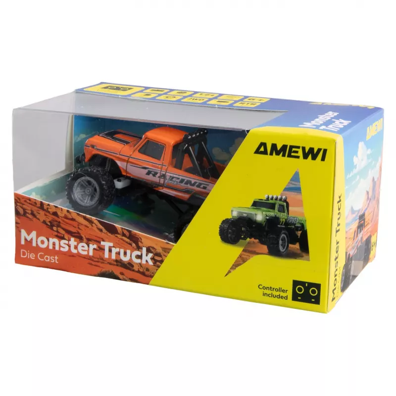 Kaugjuhitav Monster Truck Amewi DieCast 1:64 RTR Oranž, survevalatud kere, sõiduvalmis