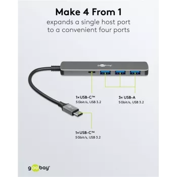 Goobay õhuke 4-Port USB-Hub USB-C to/USB-A 5 Gbit/s - -Plug USB 3.2> (79158)