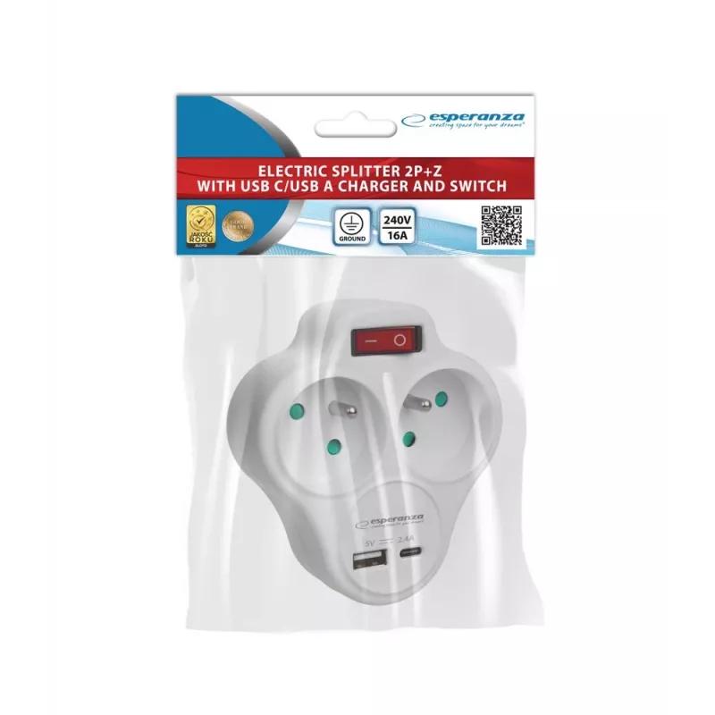 Esperanza ELK311W toitejaotur 2 GN. USB-C USB-A ON. Valge