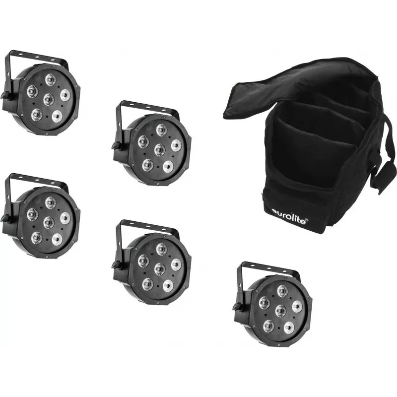 LED-kohtvalgustikomplekt EUROLITE SLS-6 TCL 5x pehmekotiga — 5 kompaktset LED-kohtvalgustit, transpordikott kaasas