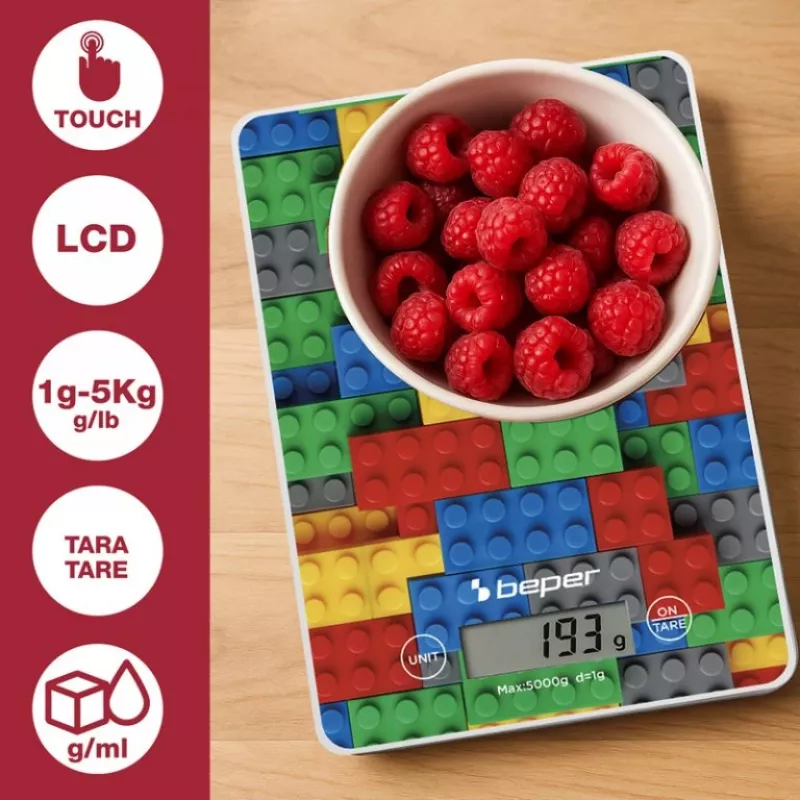 Köögikaal Beper P102BIL005 - digitaalne, 5 kg, 1 g, värvilised klotsid