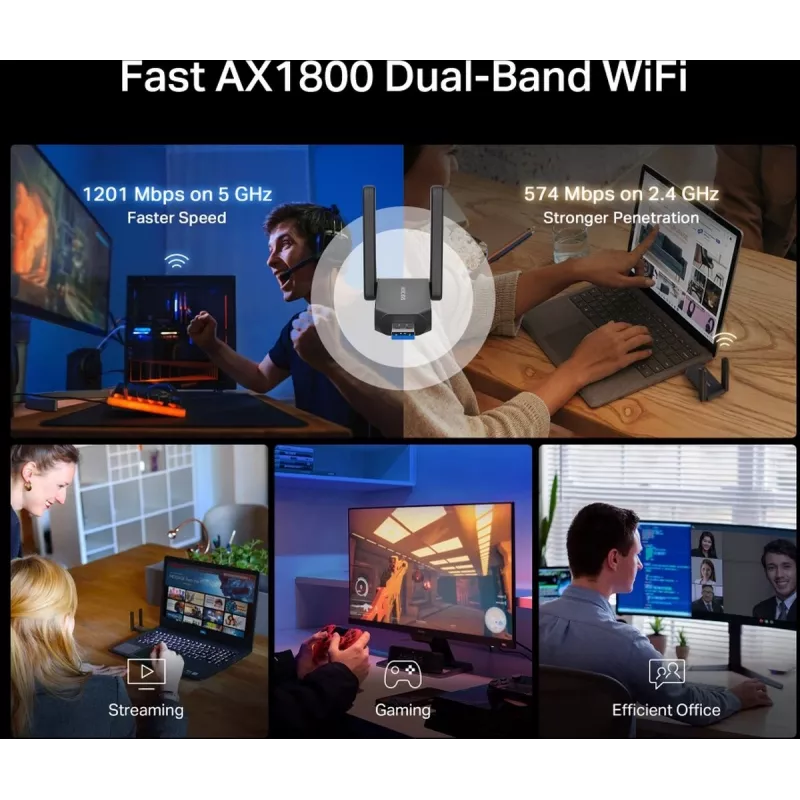 Wi‑Fi USB adapter MERCUSYS MA72XH AX1800 suure võimendusega antennidega, USB-A plug-and-play