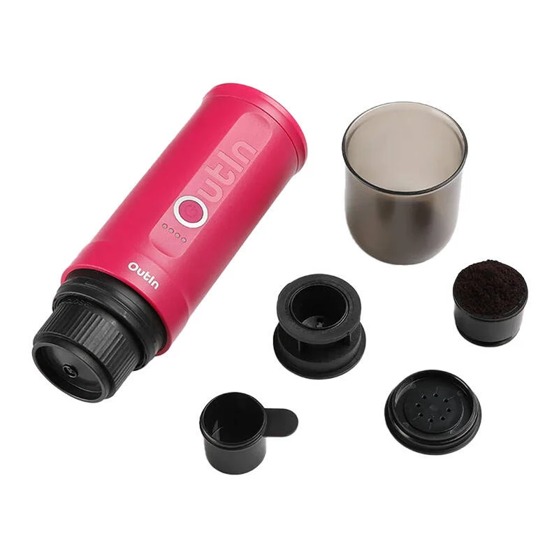 Kaasaskantav espressomasin OUTIN Outin Nano must, roosa — 20 bar, jahvatatud kohv, 7500 mAh aku, 670 g
