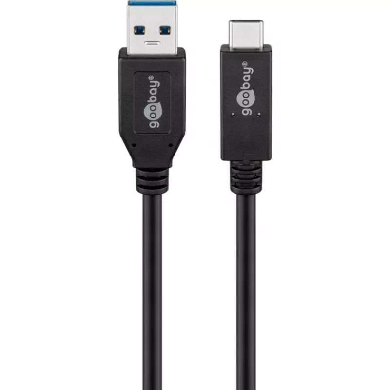 Wentronic goobay - USB kaabel - USB-C (M) to USB Typee A (M) - USB 3,1 Gen 2 3 A - 50cm - Round - Must (41073)