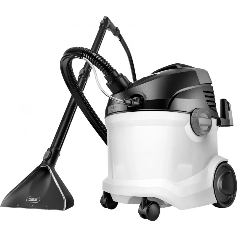Silindertolmuimeja Kärcher SE 5 — kuiv- ja märgpuhastus, 1000 W turbiin, 4 L musta/4 L puhta vee paagid, 6 m juhe