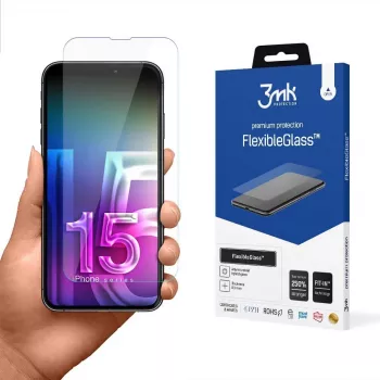 Karastatud painduv ekraanikaitse 3MK FlexibleGlass Pro Apple iPhone 15 jaoks — läbipaistev, kriimustuskindel
