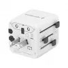 Universaalne reisiadapter GEMBIRD TPA-INT-01-W — sisend 100–250 V, G-tüüpi pistik, kompaktsed mõõtmed 84×56×85 mm